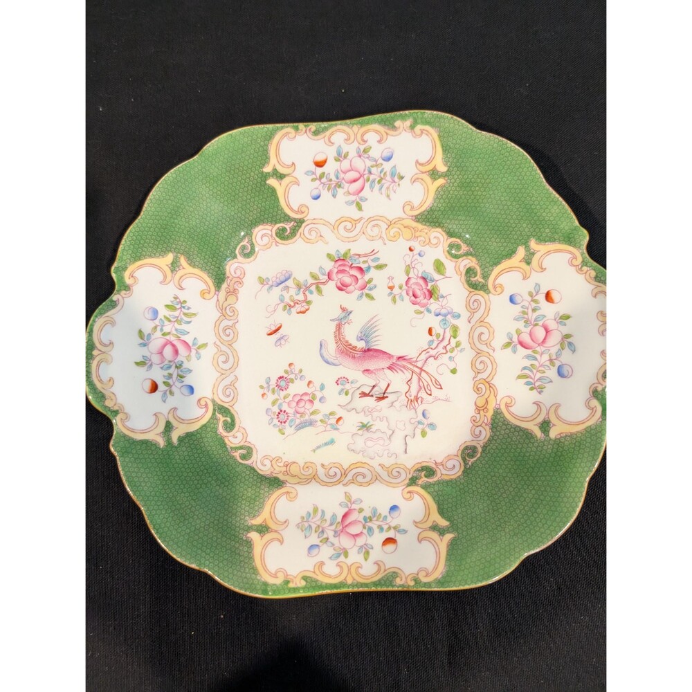 Minton Green Cockatrice Square Serving Platter – Hand-Painted English Bone China